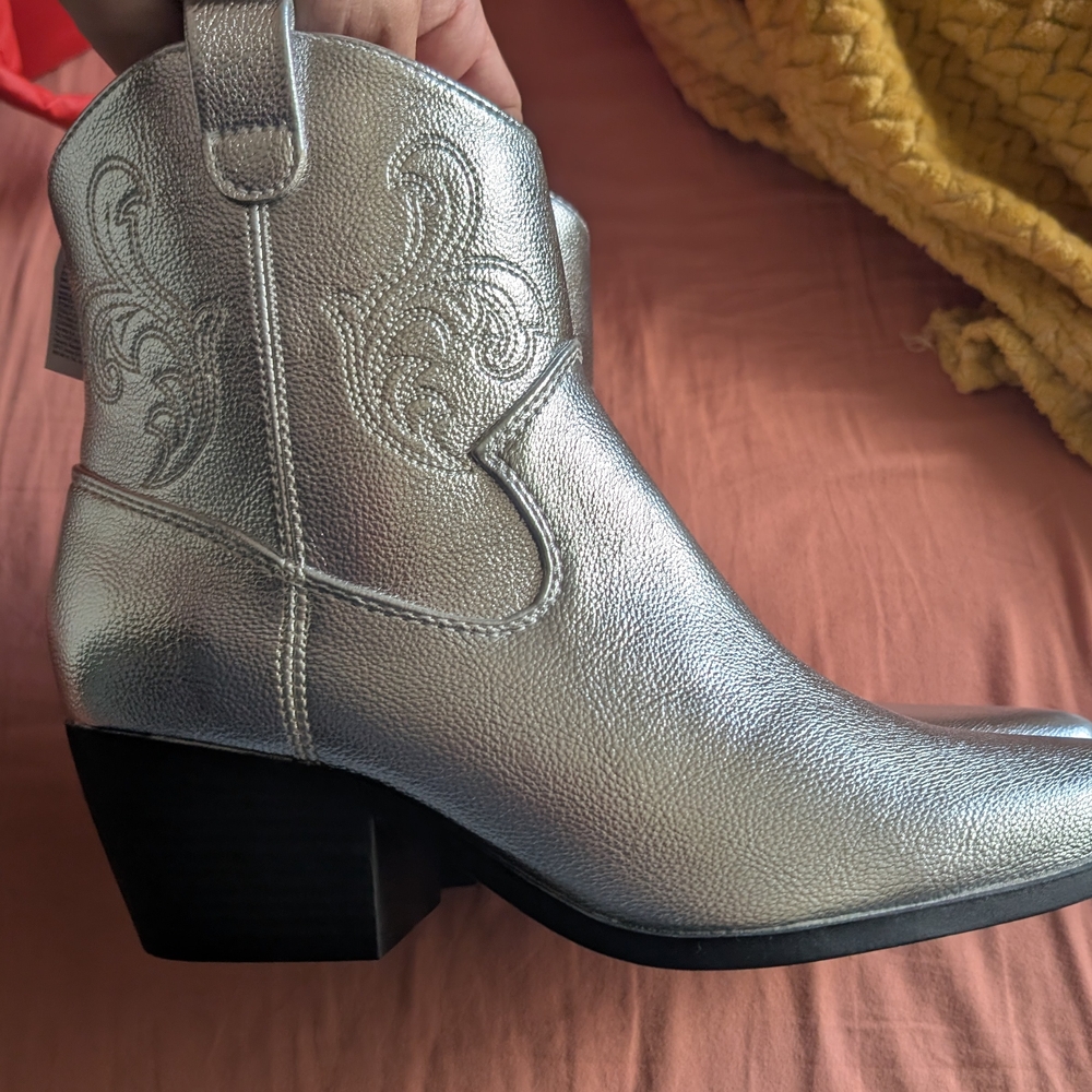 Silver Western Ankle Boots